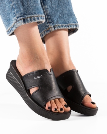 Papuci dama cu platforma Negri din Piele Ecologica Yama - Img 4