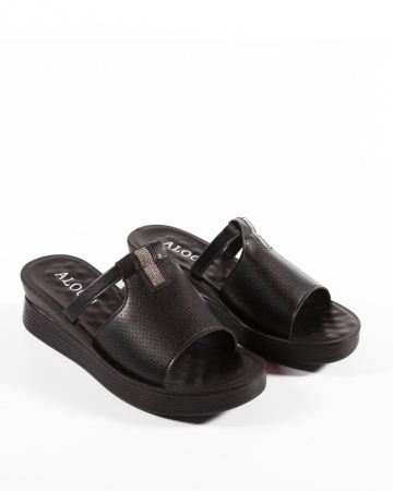 Papuci dama cu platforma Negri din Piele Ecologica Zug - Img 4