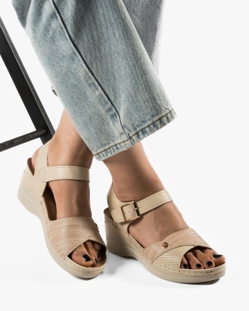 Sandale dama cu platforma Bej din Piele Ecologica Zugy