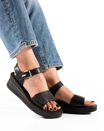 Sandale dama cu Platforma Negre din Piele Ecologica Ione