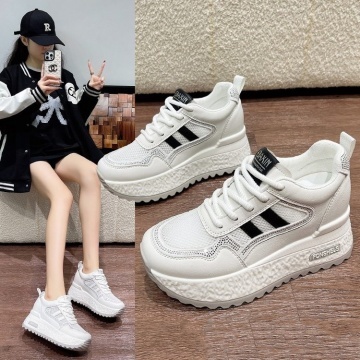 Sneakers dama albi cu negru respirabili cu talpa groasa 5829 - Img 5