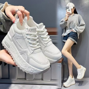 Sneakers dama albi respirabili cu talpa groasa 5828 - Img 4