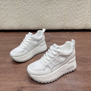 Sneakers dama albi respirabili cu talpa groasa 5829 - Img 5