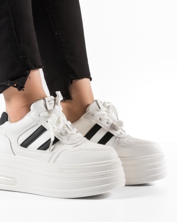 Sneakers dama cu platforma Alb-Negru din Piele Ecologica Pmal