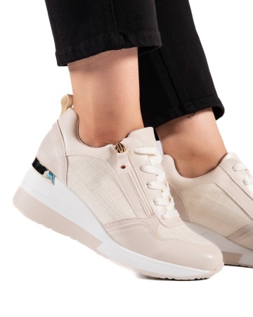 Sneakers dama cu platforma bej din piele ecologica HS-1 - Img 3
