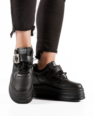 Sneakers dama cu platforma Negri din Piele Ecologica Pcci - Img 2