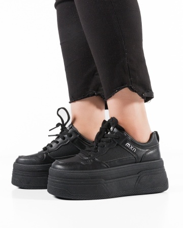 Sneakers dama cu platforma Negri din Piele Ecologica Piuu