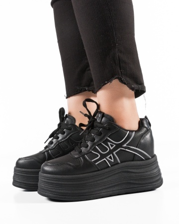 Sneakers dama cu platforma Negri din Piele Ecologica Pma - Img 4