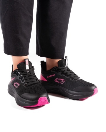 Sneakers dama negri cu roz din material textil F99296 - Img 2