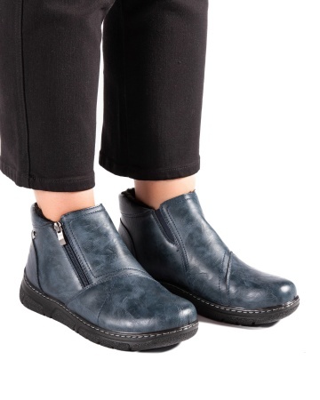 Ghete dama imblanite bleumarin din piele ecologica 1113-10