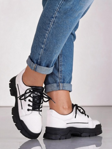 Pantofi dama casual alb-negru cu siret si talpa groasa H33 - Img 4