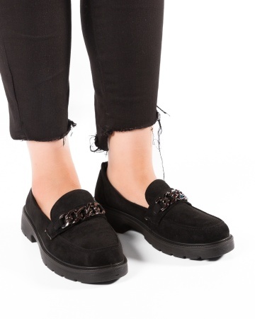 Pantofi dama casual Negri din Piele intorsa Ecologica Qina