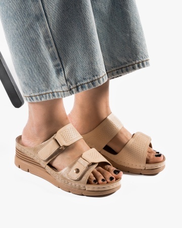 Papuci dama Khaki din Piele Ecologica ELA