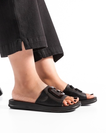 Papuci dama Negre din Piele Ecologica Woc - Img 2