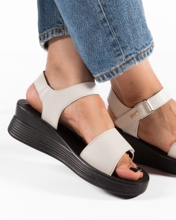 Sandale dama cu Platforma Bej din Piele Ecologica Ione - Img 4
