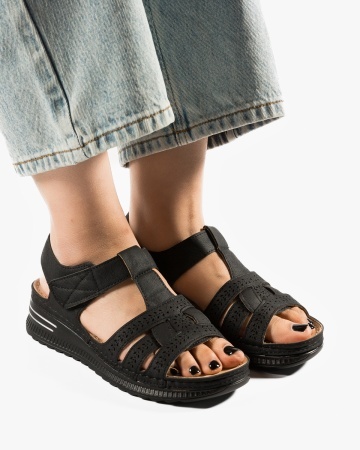 Sandale dama Negre din Piele Ecologica Exin