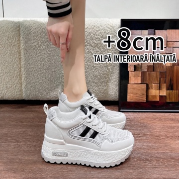Sneakers dama albi cu negru respirabili cu talpa groasa 5829 - Img 8