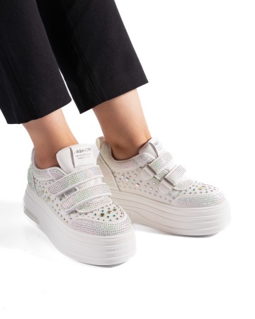 Sneakers dama albi cu platforma 6853 - Img 2