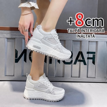 Sneakers dama albi respirabili cu talpa groasa 5828