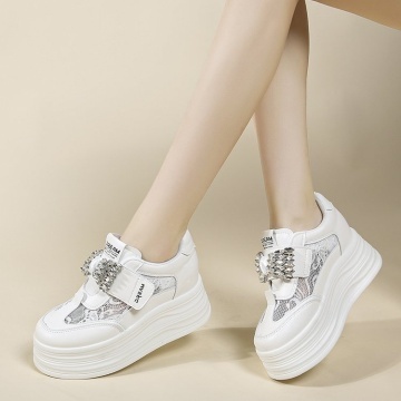 Sneakers dama albi respirabili cu talpa groasa 9632 - Img 4