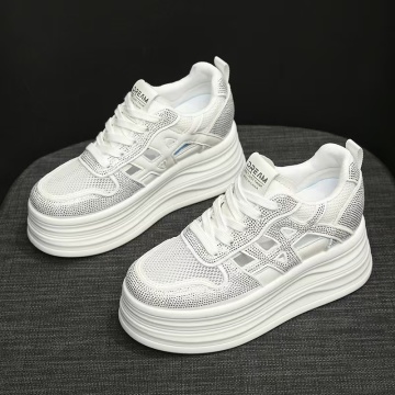 Sneakers dama albi respirabili cu talpa groasa 9635 - Img 5