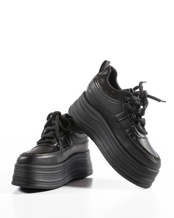 Sneakers dama cu platforma Negri din Piele Ecologica Paca - Img 6