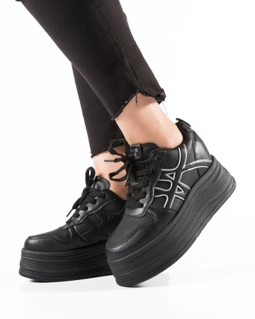 Sneakers dama cu platforma Negri din Piele Ecologica Pma