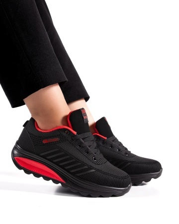 Sneakers dama negri cu rosu din piele ecologica C20