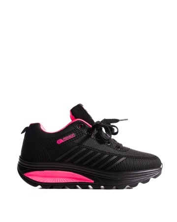 Sneakers dama negri cu roz piersica din piele ecologica C20 - Img 5