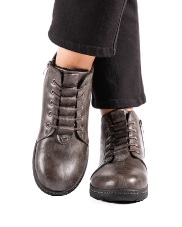 Ghete dama imblanite gri din piele ecologica 1111-16