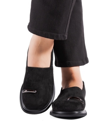 Pantofi dama casual negri din piele ecologica intoarsa LF01-5 - Img 3