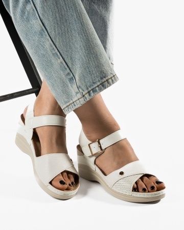 Sandale dama cu platforma Albe din Piele Ecologica Zugy - Img 3