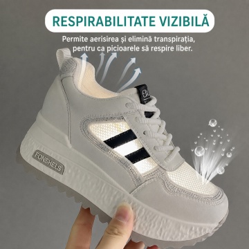 Sneakers dama albi cu negru respirabili cu talpa groasa 5829