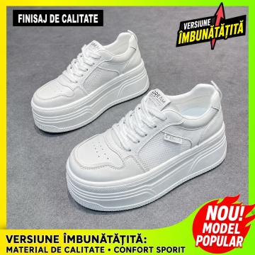 Sneakers dama albi respirabili cu talpa groasa 2831 - Img 2