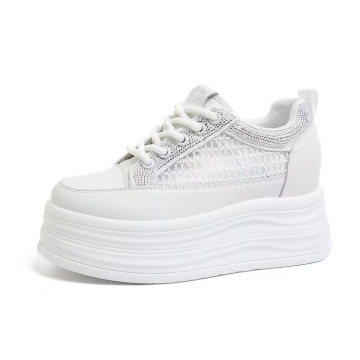 Sneakers dama albi respirabili cu talpa groasa 9630 - Img 2