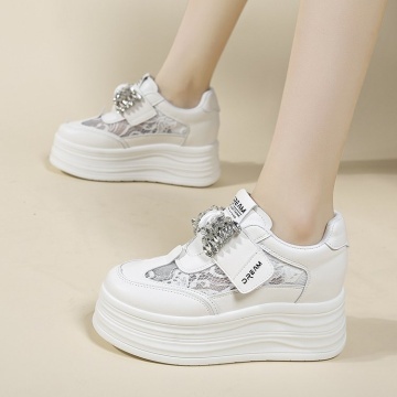 Sneakers dama albi respirabili cu talpa groasa 9632