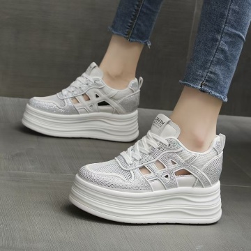 Sneakers dama albi respirabili cu talpa groasa 9635 - Img 2