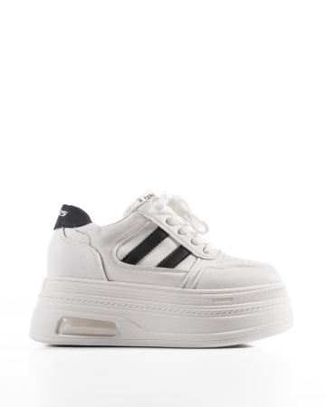 Sneakers dama cu platforma Alb-Negru din Piele Ecologica Pmal - Img 5