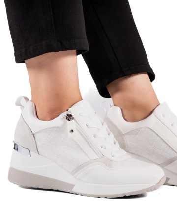 Sneakers dama cu platforma albi din piele ecologica HS-1 - Img 3