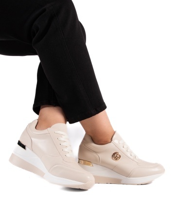Sneakers dama cu platforma bej din piele ecologica HS-2 - Img 4