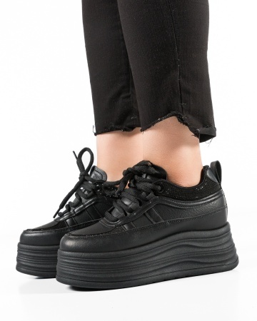 Sneakers dama cu platforma Negri din Piele Ecologica Paca - Img 3