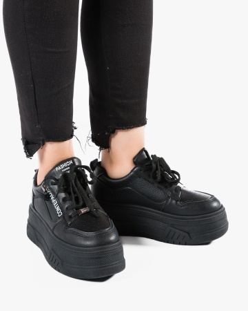 Sneakers dama cu platforma Negri din Piele Ecologica Piit - Img 3