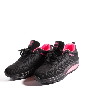 Sneakers dama negri cu roz piersica din piele ecologica C20 - Img 2