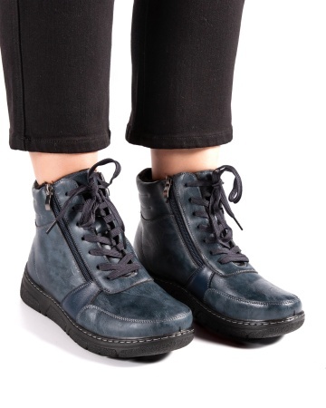 Ghete dama imblanite bleumarin din piele ecologica 1112-10