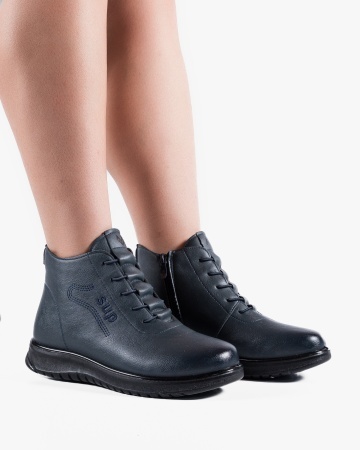 Ghete dama imblanite bleumarin din piele ecologica T81
