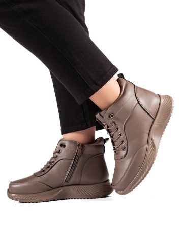 Ghete dama imblanite kaki din piele ecologica J52-15 - Img 2