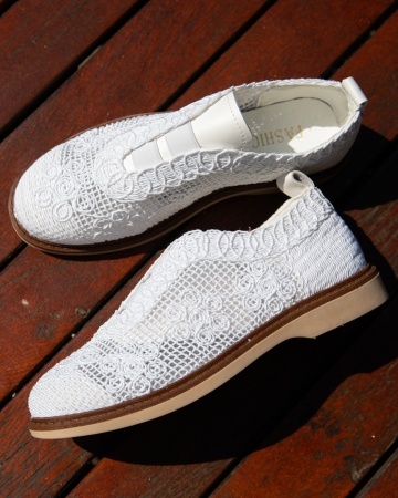 Pantofi dama Alb din Material texil dantelat Ecologic Vliz - Img 6