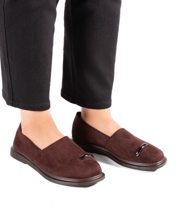 Pantofi dama casual maro inchis din piele ecologica intoarsa LF01-7 - Img 2