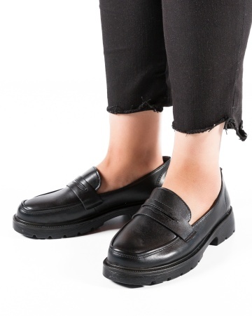 Pantofi dama casual Negri din Piele Ecologica Qaba