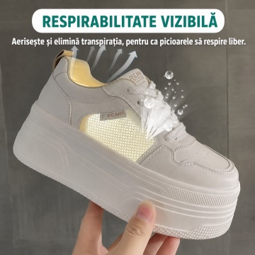 Sneakers dama albi respirabili cu talpa groasa 2831 - Img 8